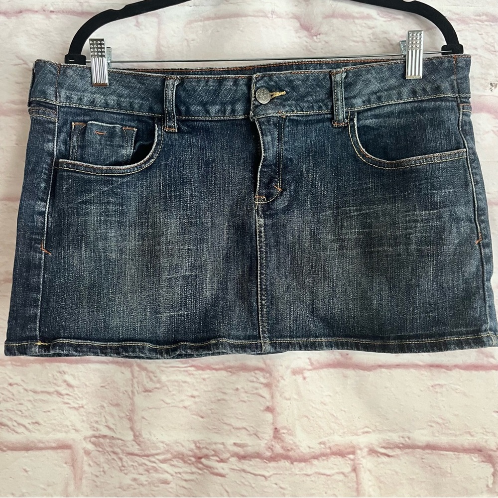 Anchor Blue Denim Mini Skirt Junior 15 Stretch Pockets Y2K School Girl Preppy